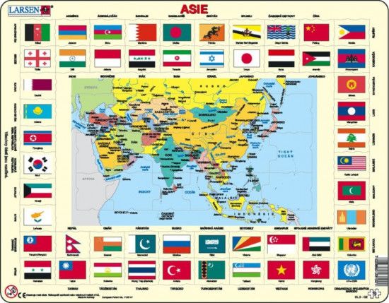 LARSEN Puzzle Asie - mapa a vlajky 70 dílků - obrázek 1