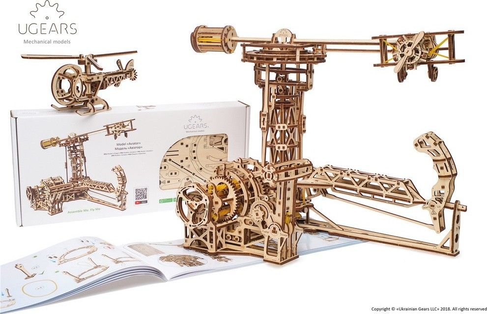 Ugears 3D dřevěné mechanické puzzle Létajicí stroje - obrázek 1
