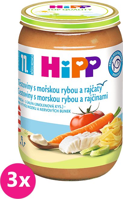 3x HIPP jemné těstoviny s mořskou rybou a rajčaty (220 g) - maso-zeleninový příkrm - obrázek 1