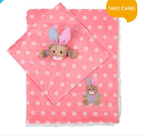 BABYONO Deka králíček + mazlíček 75x100 cm – růžová - obrázek 1