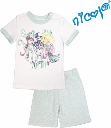 Dětské pyžamo Nicol kr. rukáv/kraťasky, Mořská víla - mátové/bílé, Velikost koj. oblečení 110 - obrázek 1