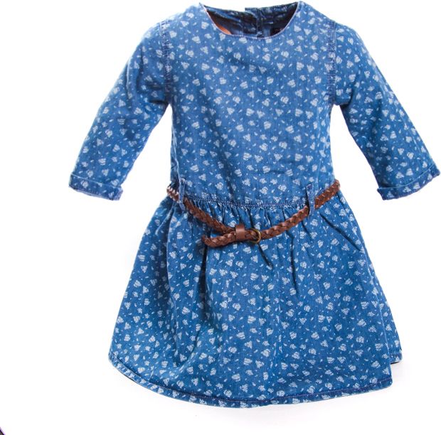 MINOTI Modré květované šaty tunika s koženým páskem 1-4 roky Velikost: 86 - obrázek 1
