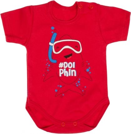 Bavlněné body MBaby, krátký rukáv, červené - Potápěč, vel. 80 - obrázek 1