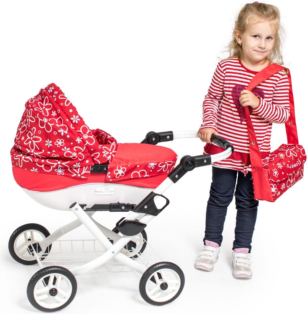 Kočárek pro panenky JASMINE Kids růžový puntík - obrázek 8