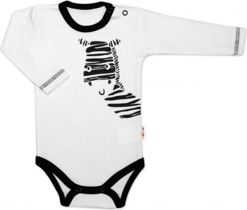 Baby Nellys Body dlouhý rukáv, bílé, Zebra, vel. 56 - obrázek 1