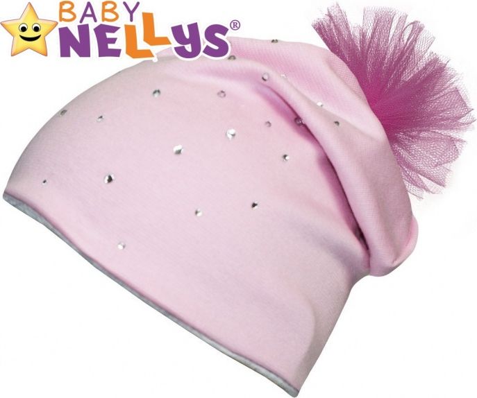 Baby Nellys Bavlněná čepička Tutu květinka s kamínky Baby Nellys ® - sv. růžová 48/50 čepičky obvod - obrázek 1