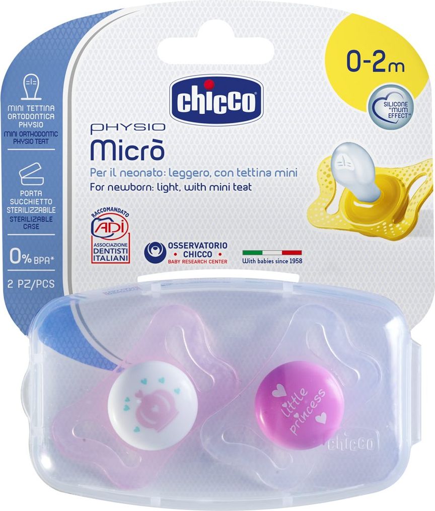 CHICCO Šidítko Physio Micro, silikonové, 0-2M +, růžová, 2ks - obrázek 1