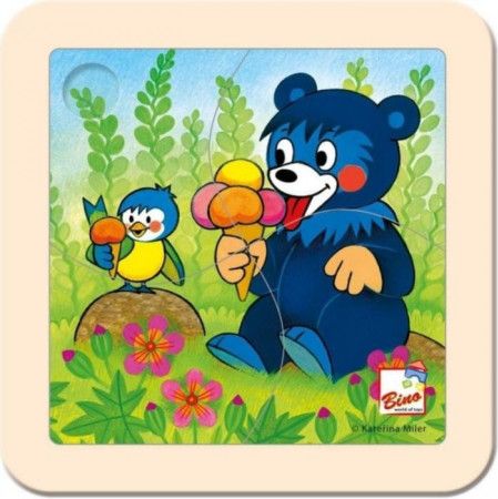 BINO Dřevěné puzzle Medvídek Baribal: Zmrzlina 4 dílky - obrázek 1