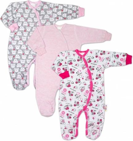 Kojenecká dívčí sada overálků zapínání bokem Baby Nellys ® - 3 ks, Velikost koj. oblečení 62 (2-3m) - obrázek 1
