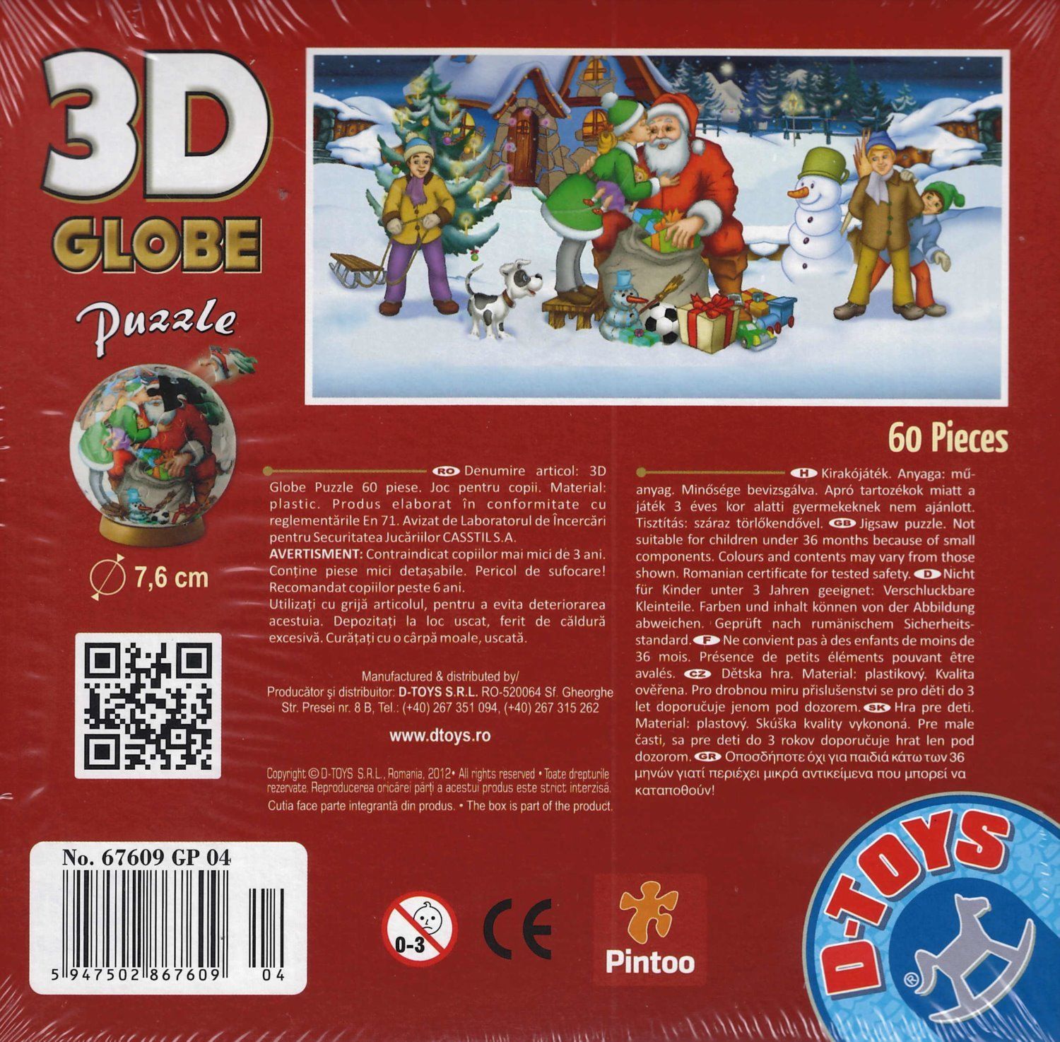 D-TOYS 3D Globe puzzle Máme rádi Santu 60 dílků - obrázek 2