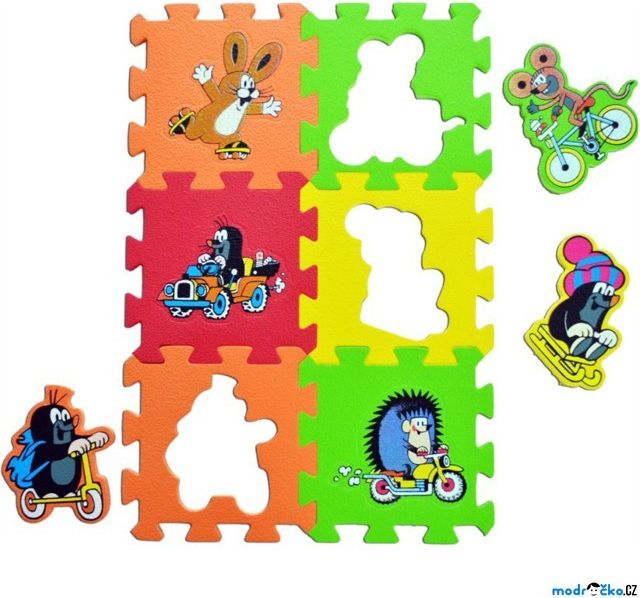 Puzzle pěnové - 15x15cm, 6ks, Krtek a dopravní prostředky (HM Studio) - obrázek 1