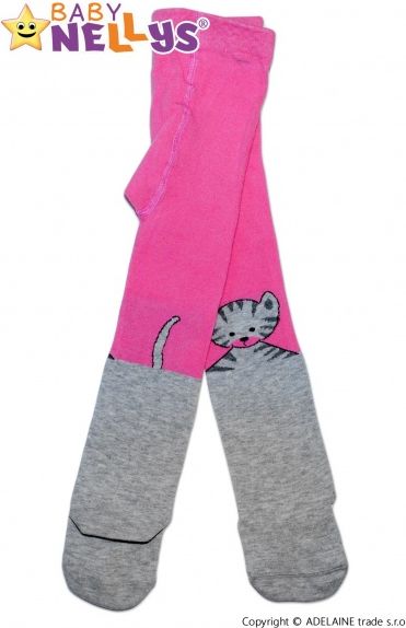 Baby Nellys Bavlněné punčocháče Baby Nellys ®  - Kočička šedá/ růžová, vel. 92/98 92 (18-24m) - obrázek 2