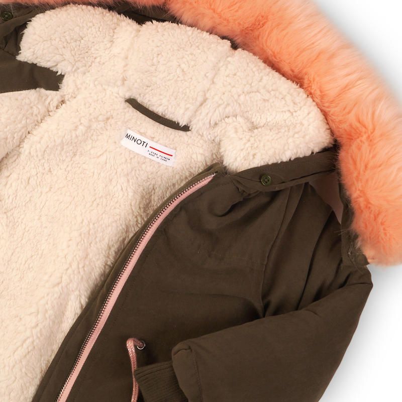 Minoti Kabát dívčí zimní Parka podšitá chlupem khaki 122/128 - obrázek 2
