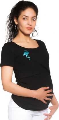 Be MaaMaa Těhotenské/kojicí triko Flamingo - černé, vel. L - obrázek 1