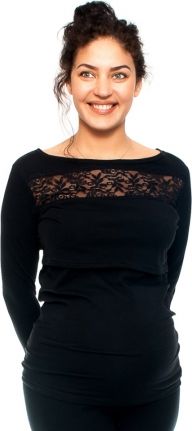 Be MaaMaa Těhotenské/kojící triko s krajkou, dlouhý rukáv, černé, vel. XL - obrázek 1