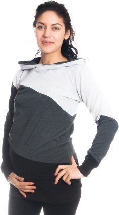 Těhotenské a kojící triko/mikina Tiffany s kapucí, dl. rukáv, široké pruhy, vel. S - obrázek 1