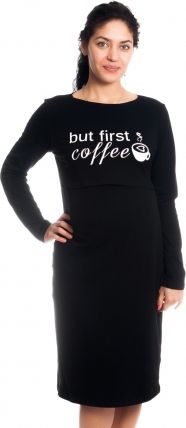 Be MaaMaa Těhotenská, kojící noční košile But First Coffee - černá, vel. L/XL, B19 - obrázek 1