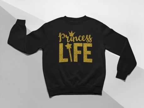KIDSBEE Moderní dětská dívčí mikina Princess Life - černá, Velikost koj. oblečení 122 - obrázek 1