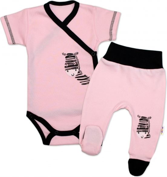 Baby Nellys Baby Nellys 2-dílná sada body kr. rukáv polodupačky, růžová - Zebra, vel. 68 - obrázek 1