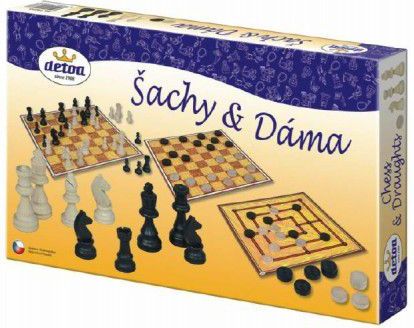 Šachy a dáma dřevo společenská hra - obrázek 1