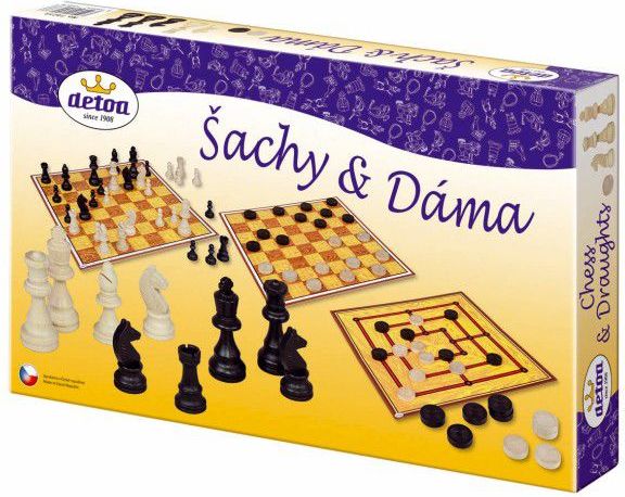Šachy a dáma dřevo společenská hra - obrázek 3