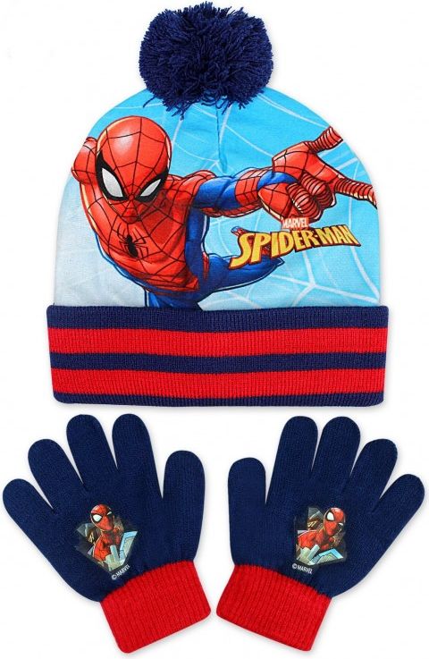 Setino - Chlapecká čepice a prstové rukavice Spiderman - tm. modrá - obrázek 1