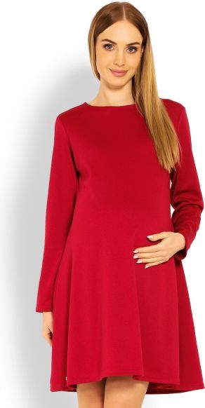 Be MaaMaa Be MaaMaa Elegantní volné těhotenské šaty dl. rukáv - bordo,červené, XXL - obrázek 1