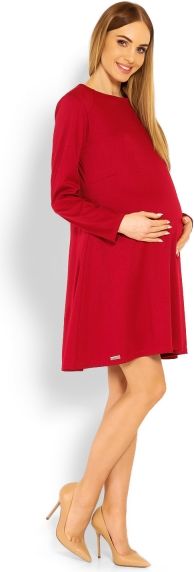 Be MaaMaa Be MaaMaa Elegantní volné těhotenské šaty dl. rukáv - bordo,červené, XXL - obrázek 2