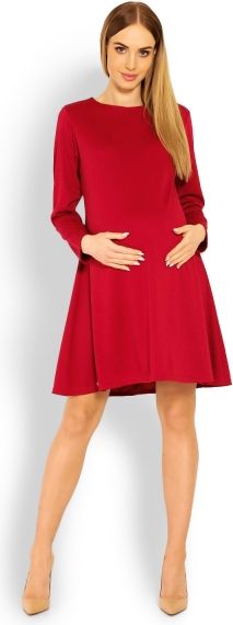 Be MaaMaa Be MaaMaa Elegantní volné těhotenské šaty dl. rukáv - bordo,červené, XXL - obrázek 3