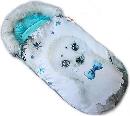 Fusak Baby Nellys Winter Friends Lux velvet s kožešinkou, 105x55 cm - lachtan/tyrkys - obrázek 1
