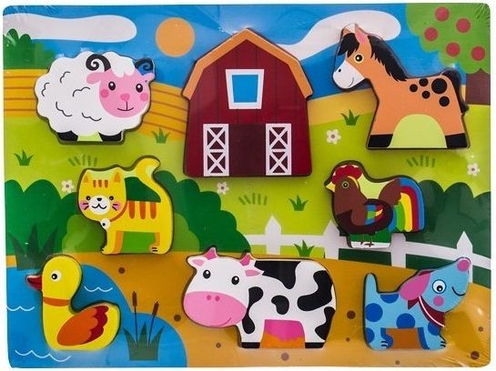 EURO BABY Dřevěné zábavné puzzle vkládací Euro Baby - Zvířátka na farmě - obrázek 1