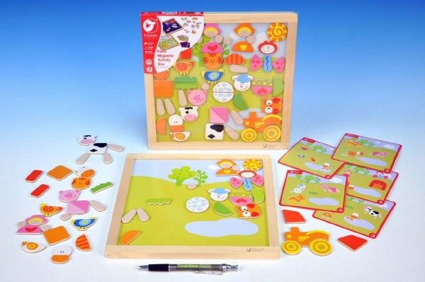 Teddies Magnetická tabulka dřevo 25x25x1,2cm oboustranná 53ks - obrázek 1