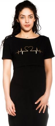 Be MaaMaa Těhotenská, kojící noční košile Heartbeat - černá, vel. L/XL - obrázek 1