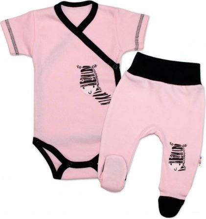 Baby Nellys 2-dílná sada body kr. rukáv + polodupačky, růžová - Zebra, Velikost koj. oblečení 56 (1-2m) - obrázek 1