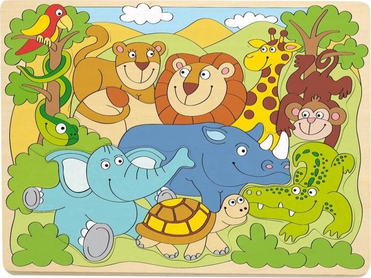 WOODY Puzzle na desce "Africká veselá zvířátka" - obrázek 1