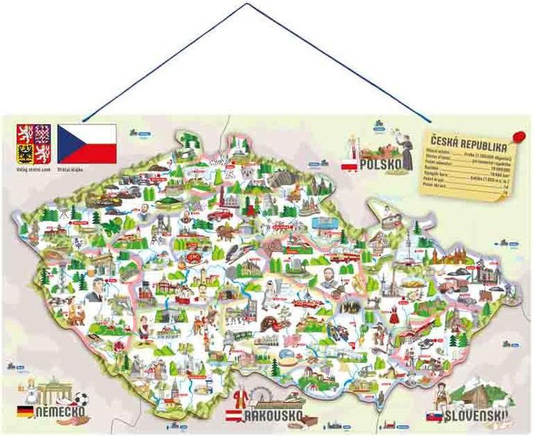 Woody Magnetická mapa ČR s obrázky a společenská hra, 3 v 1 - obrázek 1