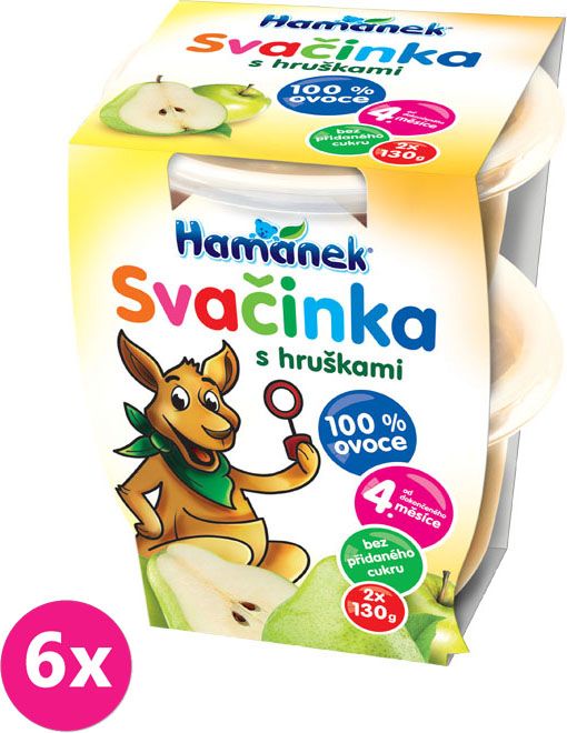 6x HAMÁNEK Svačinka jablka a hrušky 100% ovoce (2x130 g) - ovocný příkrm - obrázek 1
