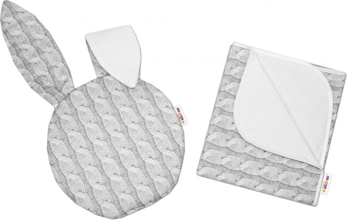 Baby Nellys 2-dílná sada do kočárku Baby Nellys jersey s oušky, Pletený cop - šedá - obrázek 1