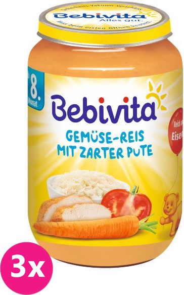 3x BEBIVITA Zelenina s rýží a krůtím masem (220 g) - masozeleninový příkrm - obrázek 1