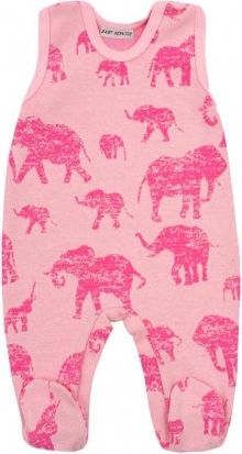 Zimní kojenecké dupačky Baby Service Sloni růžové, Růžová, 62 (3-6m) - obrázek 1