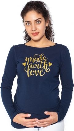 Be MaaMaa Těhotenské triko dlouhý rukáv Made with Love - tm. modrá - M - obrázek 1
