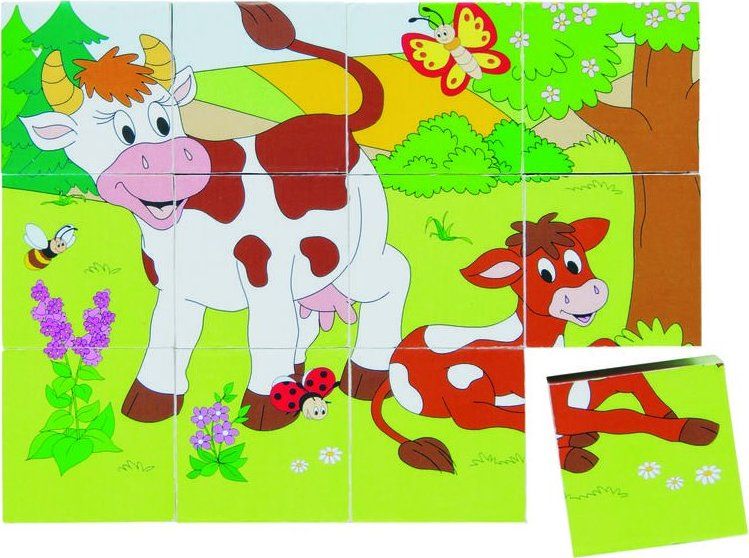 WOODY Obrázkové kostky Zvířátka v ročním období, 12 kostek - obrázek 2