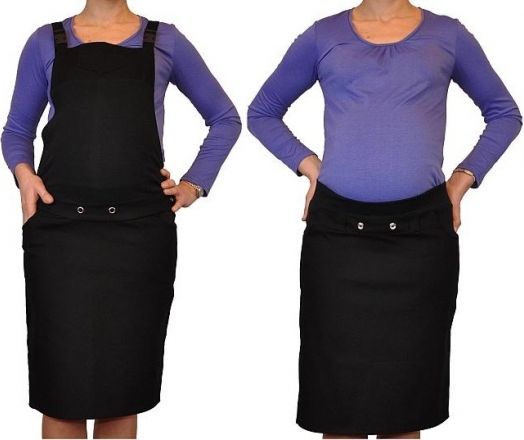 Be MaaMaa Těhotenské šaty/sukně s láclem - černé, vel. L - obrázek 1