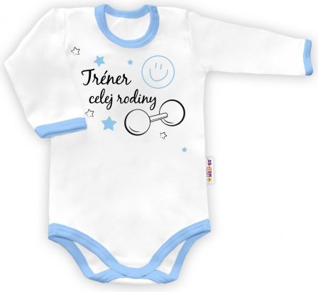 Baby Nellys Body dlouhý rukáv vel. 74, Trenér celej rodiny - bílé/modrý lem - obrázek 1