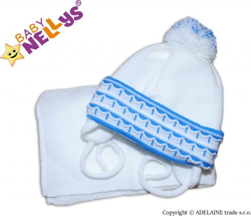 BABY NELLYS Zimní čepička s šálou - s imitací volánku - modrá - obrázek 1