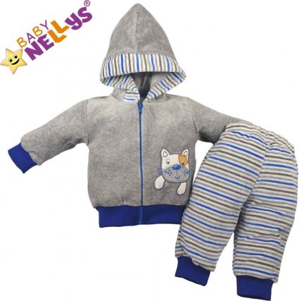 Tepláková soupravička Baby Nellys ® - Kočička proužek modrý - obrázek 1