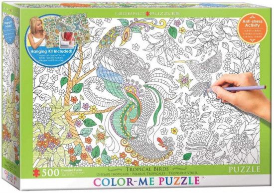 EUROGRAPHICS Color me puzzle Tropičtí ptáci 500 dílků + sada na zavěšení - obrázek 1