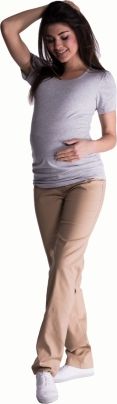 Be MaaMaa Bavlněné, těhotenské kalhoty s regulovatelným pásem - béžové, vel. XXL - obrázek 1