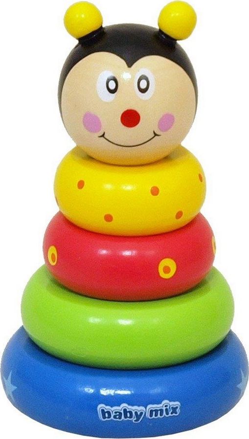 Dřevěná hračka Baby Mix - věž 18+ včelka Žlutá - obrázek 1