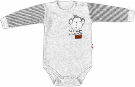 Baby Nellys Body dlouhý rukáv Monkey - sv. šedý melírek, Velikost koj. oblečení 74 (6-9m) - obrázek 1